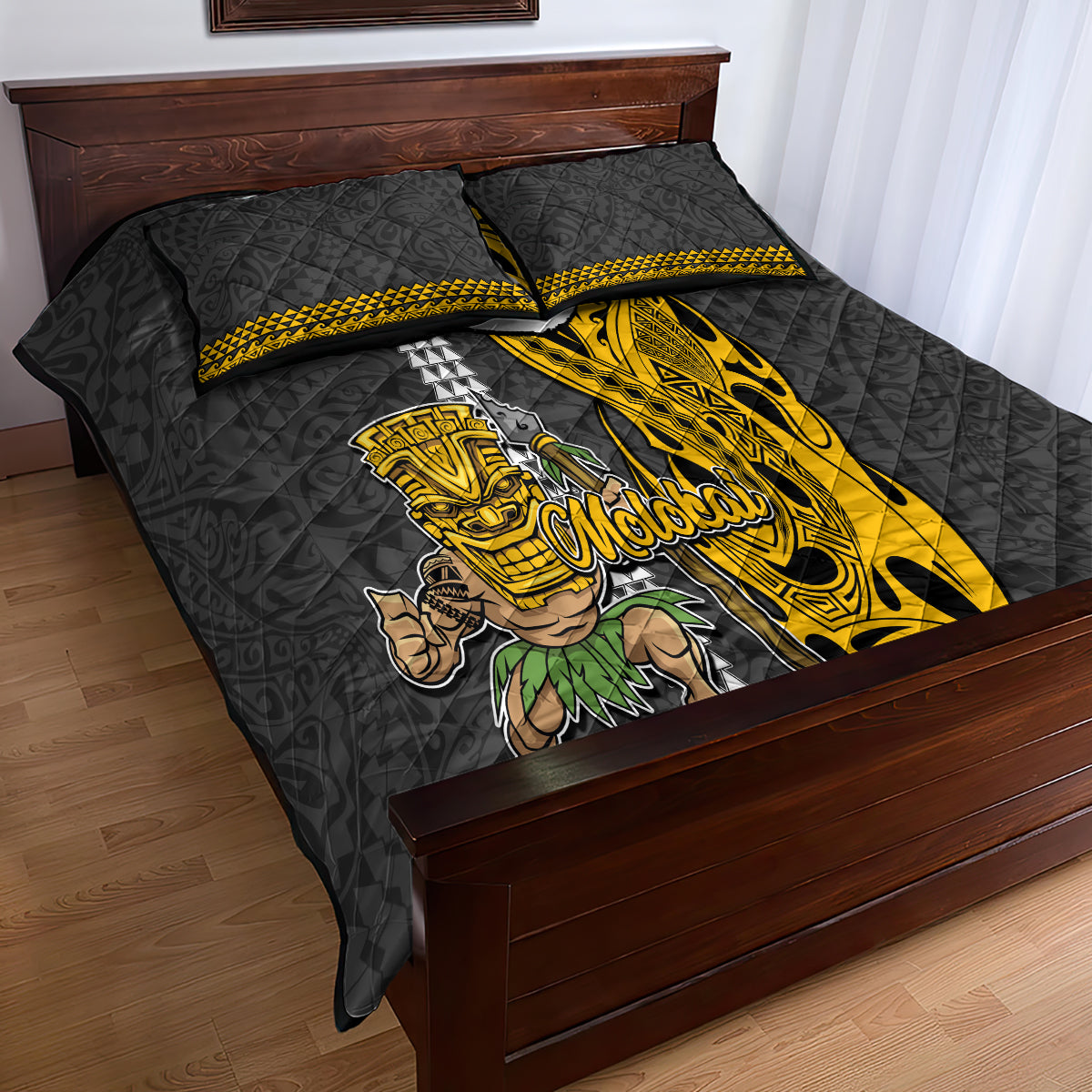 Hawaii Molokai Island Quilt Bed Set Hawaiian Warrior and Kakau Symbols Abstract Tattoo LT03 - Polynesian Pride