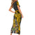 Hawaii Molokai Island Short Sleeve Bodycon Dress Hawaiian Warrior and Kakau Symbols Abstract Tattoo LT03 - Polynesian Pride