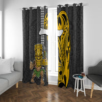 Hawaii Molokai Island Window Curtain Hawaiian Warrior and Kakau Symbols Abstract Tattoo LT03 With Grommets Yellow - Polynesian Pride