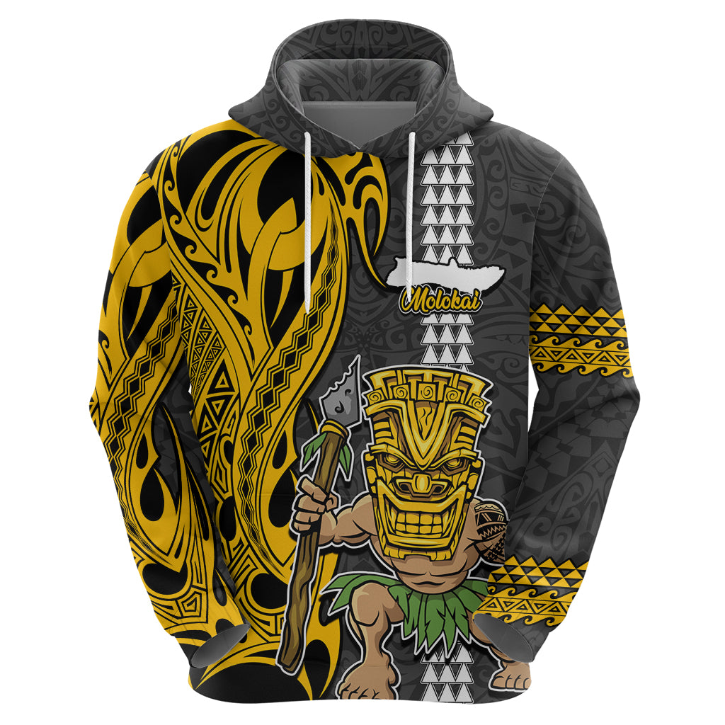 Custom Hawaii Molokai Island Hoodie Hawaiian Warrior and Kakau Symbols Abstract Tattoo LT03 - Polynesian Pride