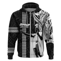 Hawaii Molokai Island Hoodie Hawaiian King and Kakau Symbols Abstract Shoulder Tattoo LT03 Zip Hoodie Black - Polynesian Pride