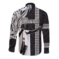 Hawaii Molokai Island Long Sleeve Button Shirt Hawaiian King and Kakau Symbols Abstract Shoulder Tattoo LT03 - Polynesian Pride