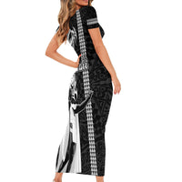 Hawaii Molokai Island Short Sleeve Bodycon Dress Hawaiian King and Kakau Symbols Abstract Shoulder Tattoo LT03 - Polynesian Pride