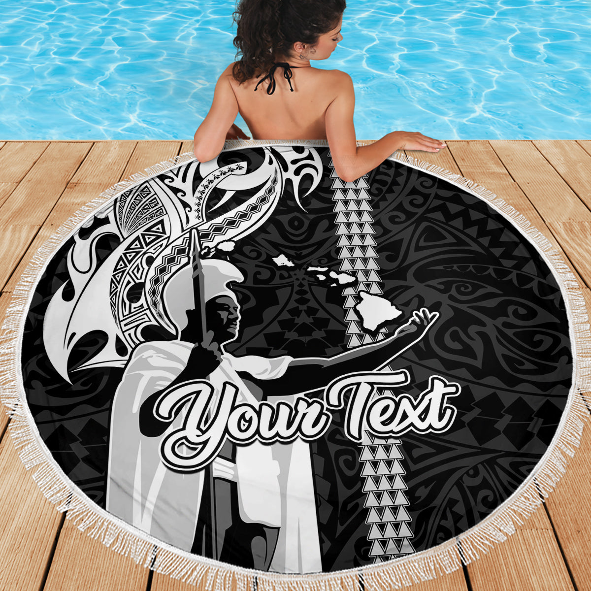 Custom Hawaii Molokai Island Beach Blanket Hawaiian King and Kakau Symbols Abstract Shoulder Tattoo LT03 - Wonder Print Shop