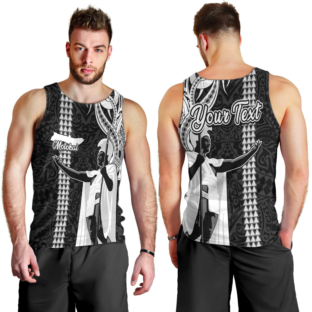 Custom Hawaii Molokai Island Men Tank Top Hawaiian King and Kakau Symbols Abstract Shoulder Tattoo LT03 - Polynesian Pride