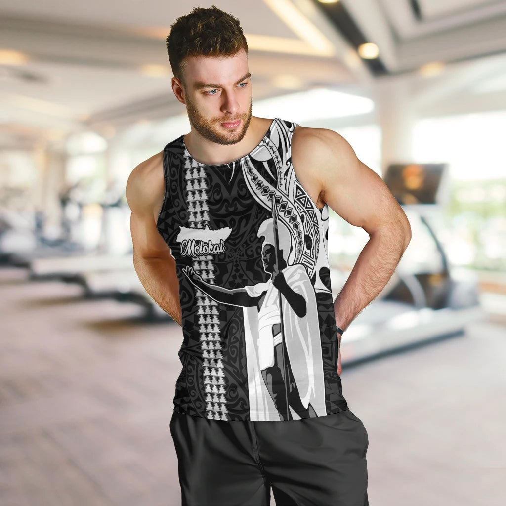 Custom Hawaii Molokai Island Men Tank Top Hawaiian King and Kakau Symbols Abstract Shoulder Tattoo LT03 - Polynesian Pride
