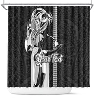 Custom Hawaii Molokai Island Shower Curtain Hawaiian King and Kakau Symbols Abstract Shoulder Tattoo LT03 Black - Polynesian Pride