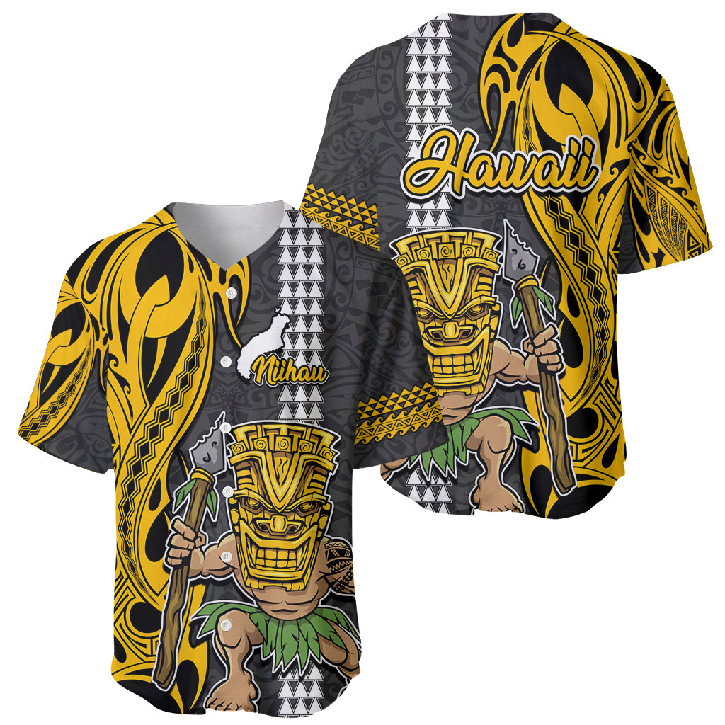 Hawaii Niihau Island Baseball Jersey Hawaiian Warrior and Kakau Symbols Abstract Tattoo LT03 - Polynesian Pride