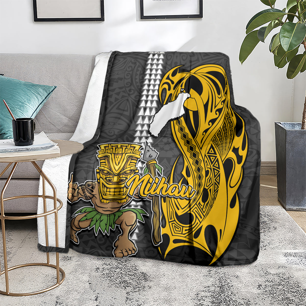 Hawaii Niihau Island Blanket Hawaiian Warrior and Kakau Symbols Abstract Tattoo LT03 - Polynesian Pride