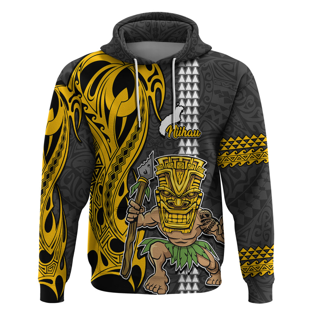 Hawaii Niihau Island Hoodie Hawaiian Warrior and Kakau Symbols Abstract Tattoo LT03 Pullover Hoodie Yellow - Polynesian Pride