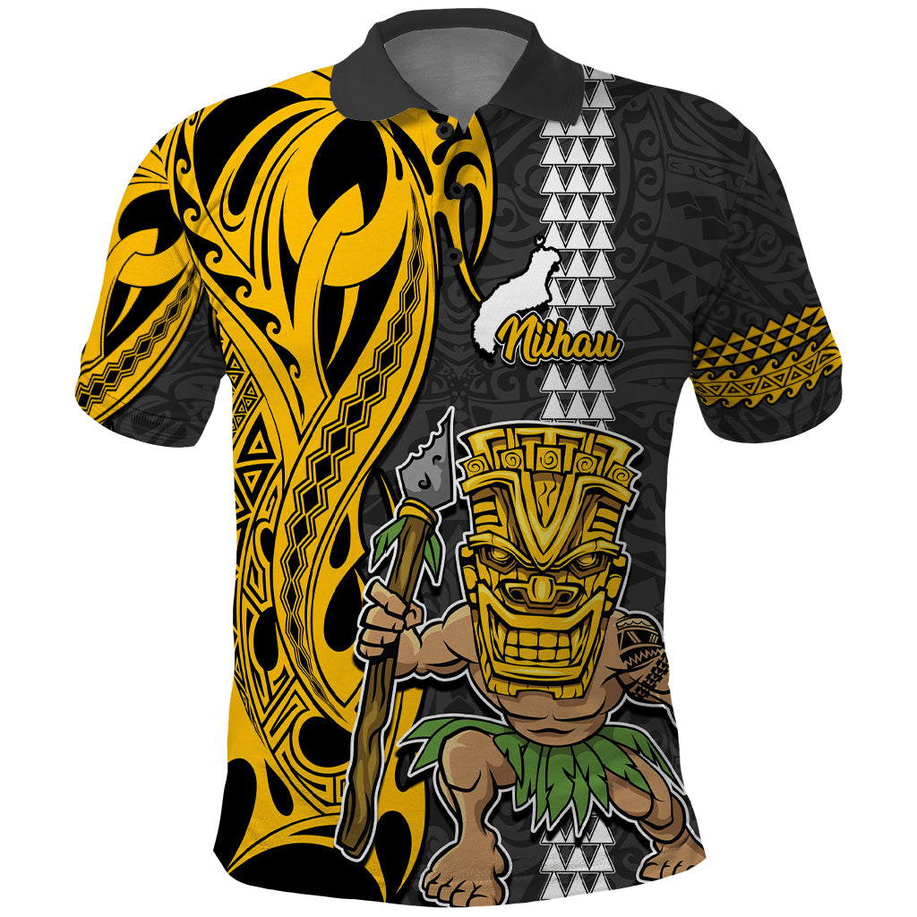 Hawaii Niihau Island Polo Shirt Hawaiian Warrior and Kakau Symbols Abstract Tattoo LT03 Yellow - Polynesian Pride