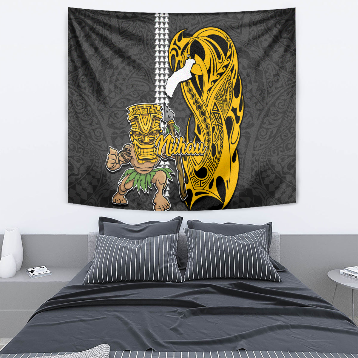 Hawaii Niihau Island Tapestry Hawaiian Warrior and Kakau Symbols Abstract Tattoo LT03 - Polynesian Pride