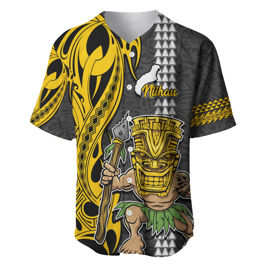 Custom Hawaii Niihau Island Baseball Jersey Hawaiian Warrior and Kakau Symbols Abstract Tattoo LT03 Yellow - Polynesian Pride