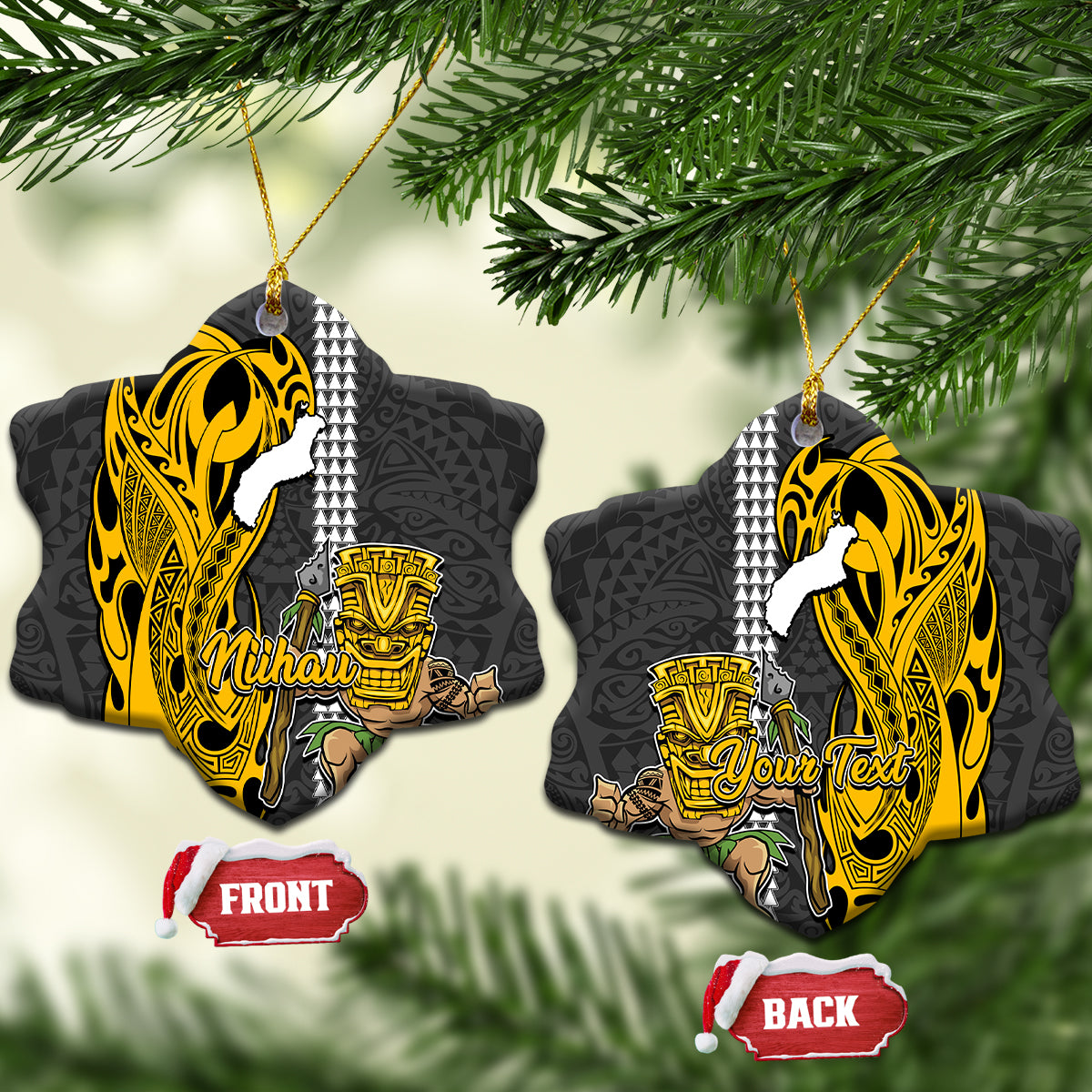 Custom Niihau Lanai Island Ceramic Ornament Hawaiian Warrior and Kakau Symbols Abstract Tattoo LT03 - Polynesian Pride