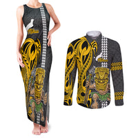 Custom Hawaii Niihau Island Couples Matching Tank Maxi Dress and Long Sleeve Button Shirts Hawaiian Warrior and Kakau Symbols Abstract Tattoo LT03 Yellow - Polynesian Pride