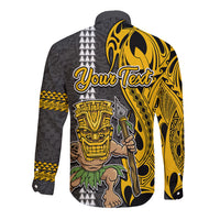 Custom Hawaii Niihau Island Long Sleeve Button Shirt Hawaiian Warrior and Kakau Symbols Abstract Tattoo LT03 - Polynesian Pride