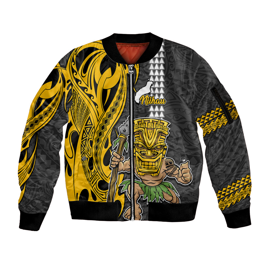 Custom Hawaii Niihau Island Sleeve Zip Bomber Jacket Hawaiian Warrior and Kakau Symbols Abstract Tattoo LT03 Unisex Yellow - Polynesian Pride