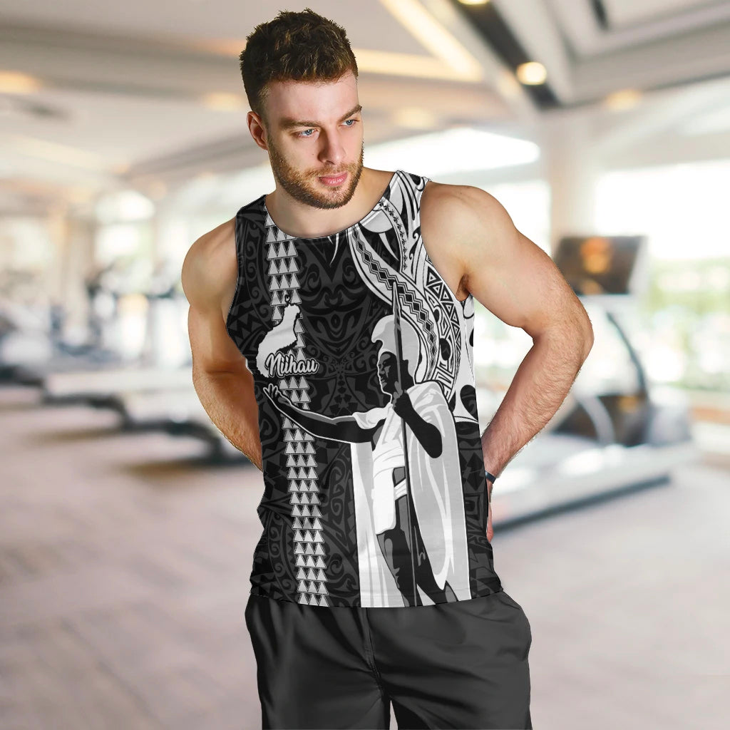 Hawaii Niihau Island Men Tank Top Hawaiian King and Kakau Symbols Abstract Shoulder Tattoo LT03 - Polynesian Pride