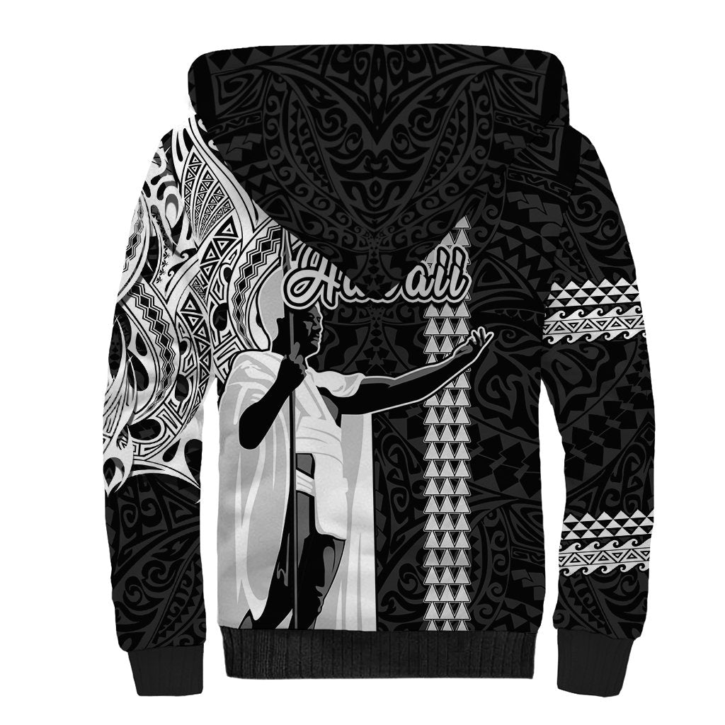 Hawaii Niihau Island Sherpa Hoodie Hawaiian King and Kakau Symbols Abstract Shoulder Tattoo LT03 - Polynesian Pride