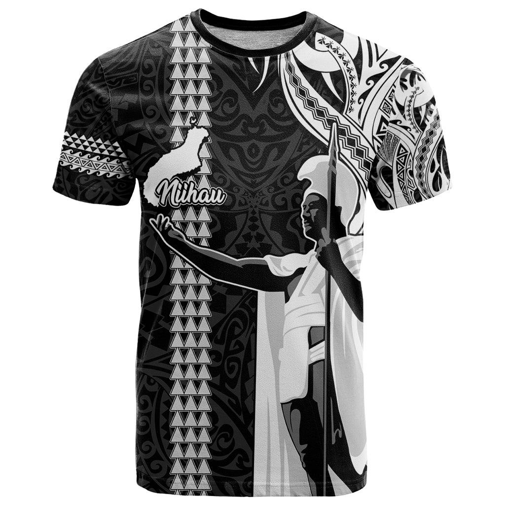 Hawaii Niihau Island T Shirt Hawaiian King and Kakau Symbols Abstract Shoulder Tattoo LT03 Black - Polynesian Pride