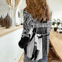 Hawaii Niihau Island Women Casual Shirt Hawaiian King and Kakau Symbols Abstract Shoulder Tattoo LT03 - Polynesian Pride