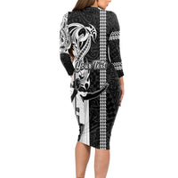 Custom Hawaii Niihau Island Long Sleeve Bodycon Dress Hawaiian King and Kakau Symbols Abstract Shoulder Tattoo LT03 - Polynesian Pride