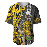 Hawaii Oahu Island Baseball Jersey Hawaiian Warrior and Kakau Symbols Abstract Tattoo LT03 Yellow - Polynesian Pride