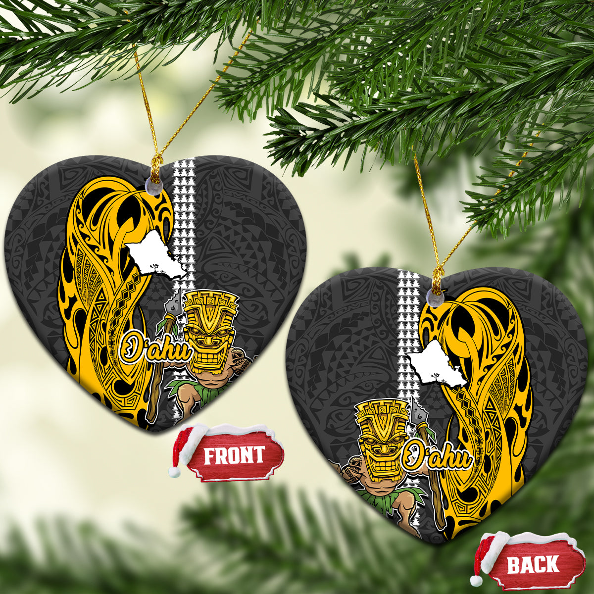 Hawaii Oahu Island Ceramic Ornament Hawaiian Warrior and Kakau Symbols Abstract Tattoo LT03 - Polynesian Pride