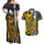 Hawaii Oahu Island Couples Matching Off Shoulder Maxi Dress and Hawaiian Shirt Hawaiian Warrior and Kakau Symbols Abstract Tattoo LT03 Yellow - Polynesian Pride