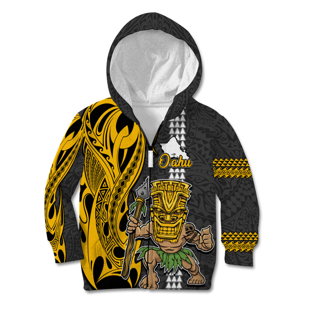 Hawaii Oahu Island Kid Hoodie Hawaiian Warrior and Kakau Symbols Abstract Tattoo LT03 - Polynesian Pride