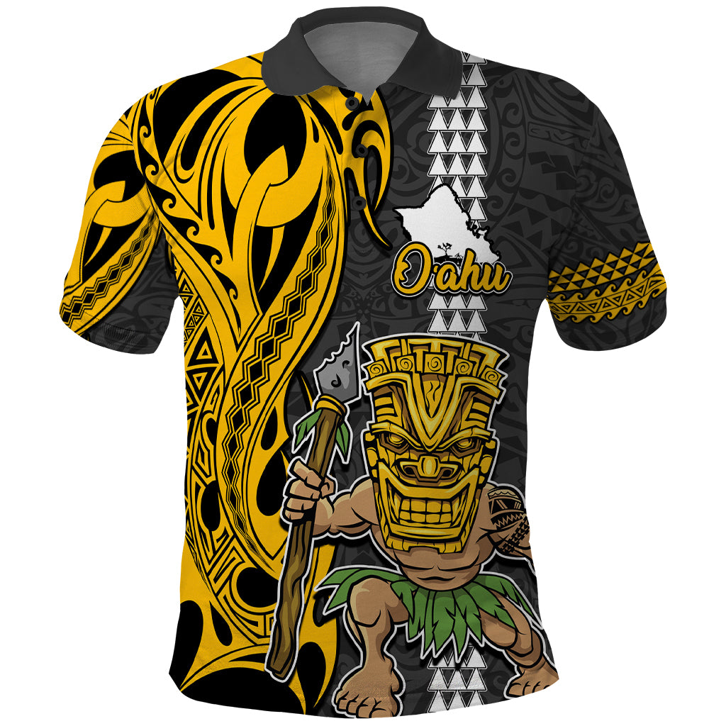 Hawaii Oahu Island Polo Shirt Hawaiian Warrior and Kakau Symbols Abstract Tattoo LT03 Yellow - Polynesian Pride