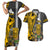 Custom Hawaii Oahu Island Couples Matching Short Sleeve Bodycon Dress and Hawaiian Shirt Hawaiian Warrior and Kakau Symbols Abstract Tattoo LT03 Yellow - Polynesian Pride