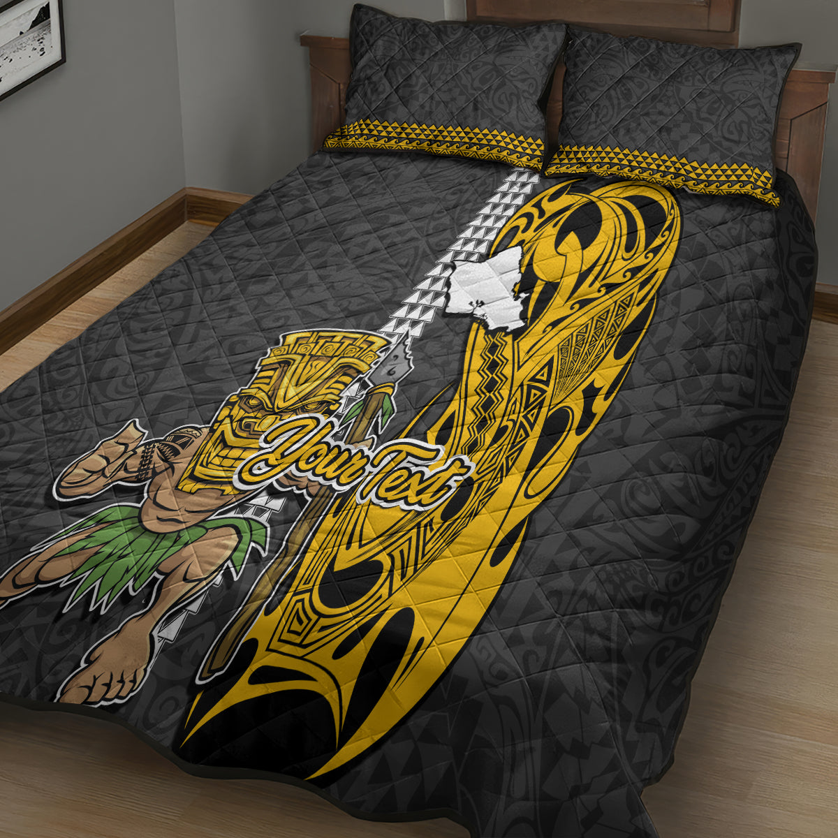 Custom Hawaii Oahu Island Quilt Bed Set Hawaiian Warrior and Kakau Symbols Abstract Tattoo LT03 - Polynesian Pride