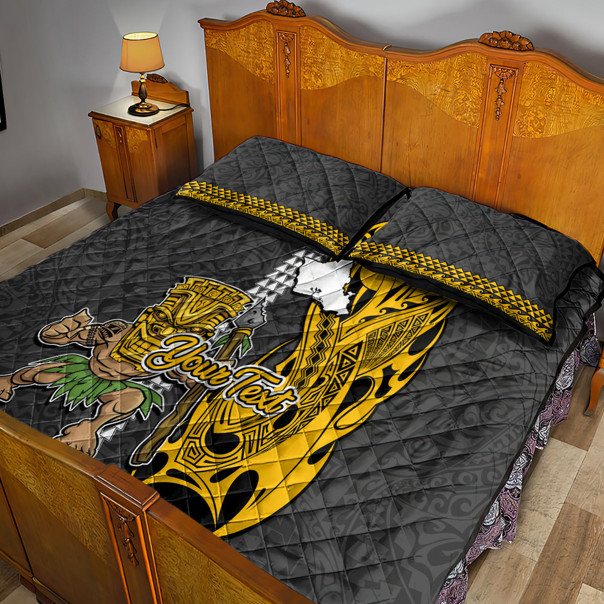 Custom Hawaii Oahu Island Quilt Bed Set Hawaiian Warrior and Kakau Symbols Abstract Tattoo LT03 - Polynesian Pride