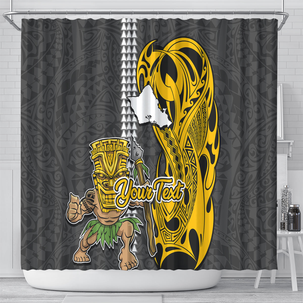 Custom Hawaii Oahu Island Shower Curtain Hawaiian Warrior and Kakau Symbols Abstract Tattoo LT03 - Polynesian Pride