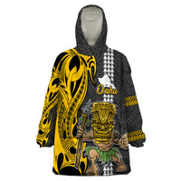 Custom Hawaii Oahu Island Wearable Blanket Hoodie Hawaiian Warrior and Kakau Symbols Abstract Tattoo LT03 One Size Yellow - Polynesian Pride