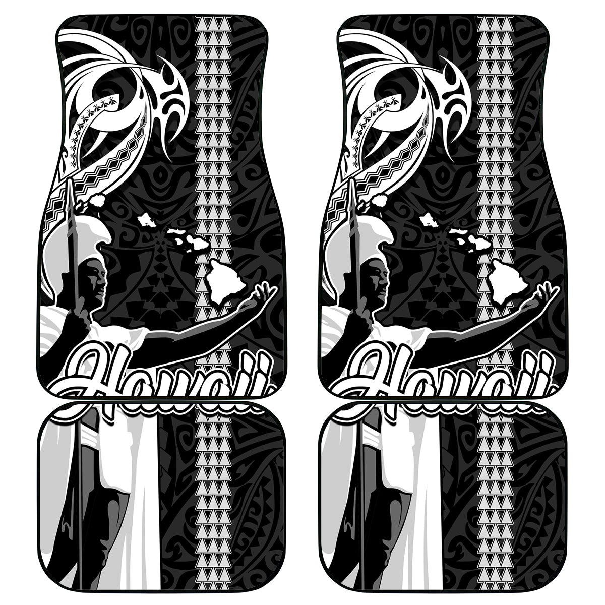 Hawaii Oahu Island Car Mats Hawaiian King and Kakau Symbols Abstract Shoulder Tattoo LT03 Black - Polynesian Pride