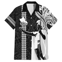 Hawaii Oahu Island Family Matching Off Shoulder Long Sleeve Dress and Hawaiian Shirt Hawaiian King and Kakau Symbols Abstract Shoulder Tattoo LT03 Dad's Shirt - Short Sleeve Black - Polynesian Pride