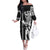 Hawaii Oahu Island Family Matching Off Shoulder Long Sleeve Dress and Hawaiian Shirt Hawaiian King and Kakau Symbols Abstract Shoulder Tattoo LT03 Mom's Dress Black - Polynesian Pride
