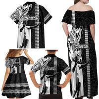 Hawaii Oahu Island Family Matching Off Shoulder Maxi Dress and Hawaiian Shirt Hawaiian King and Kakau Symbols Abstract Shoulder Tattoo LT03 - Polynesian Pride