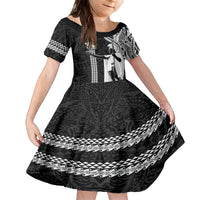 Hawaii Oahu Island Kid Short Sleeve Dress Hawaiian King and Kakau Symbols Abstract Shoulder Tattoo LT03 KID Black - Polynesian Pride