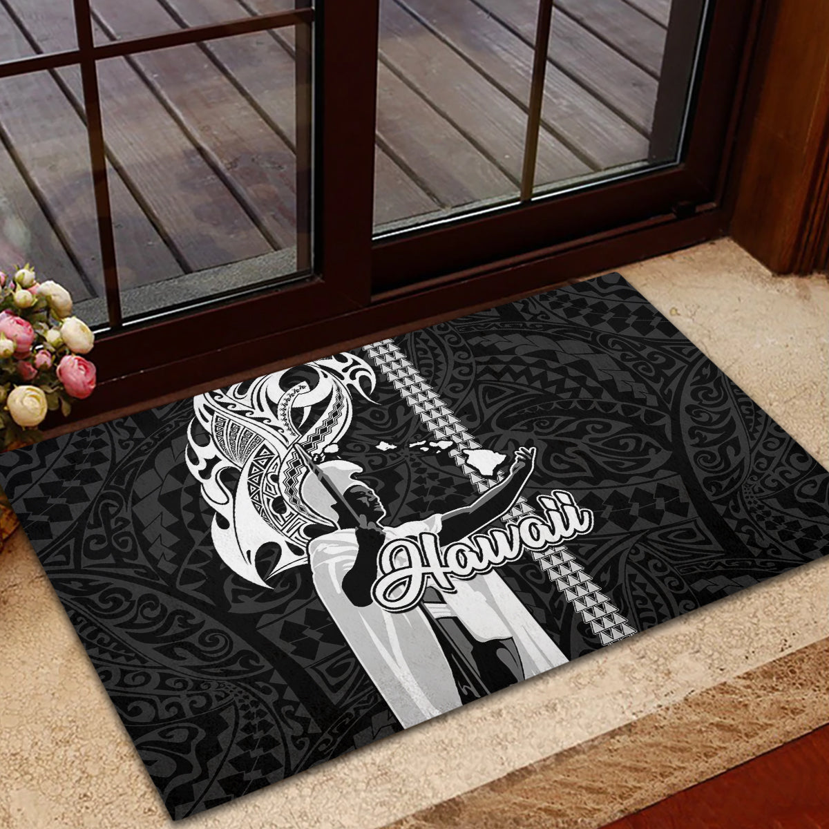Hawaii Oahu Island Rubber Doormat Hawaiian King and Kakau Symbols Abstract Shoulder Tattoo LT03 - Polynesian Pride