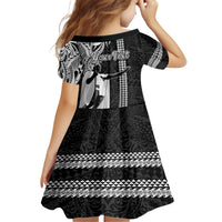 Custom Hawaii Oahu Island Kid Short Sleeve Dress Hawaiian King and Kakau Symbols Abstract Shoulder Tattoo LT03 - Polynesian Pride