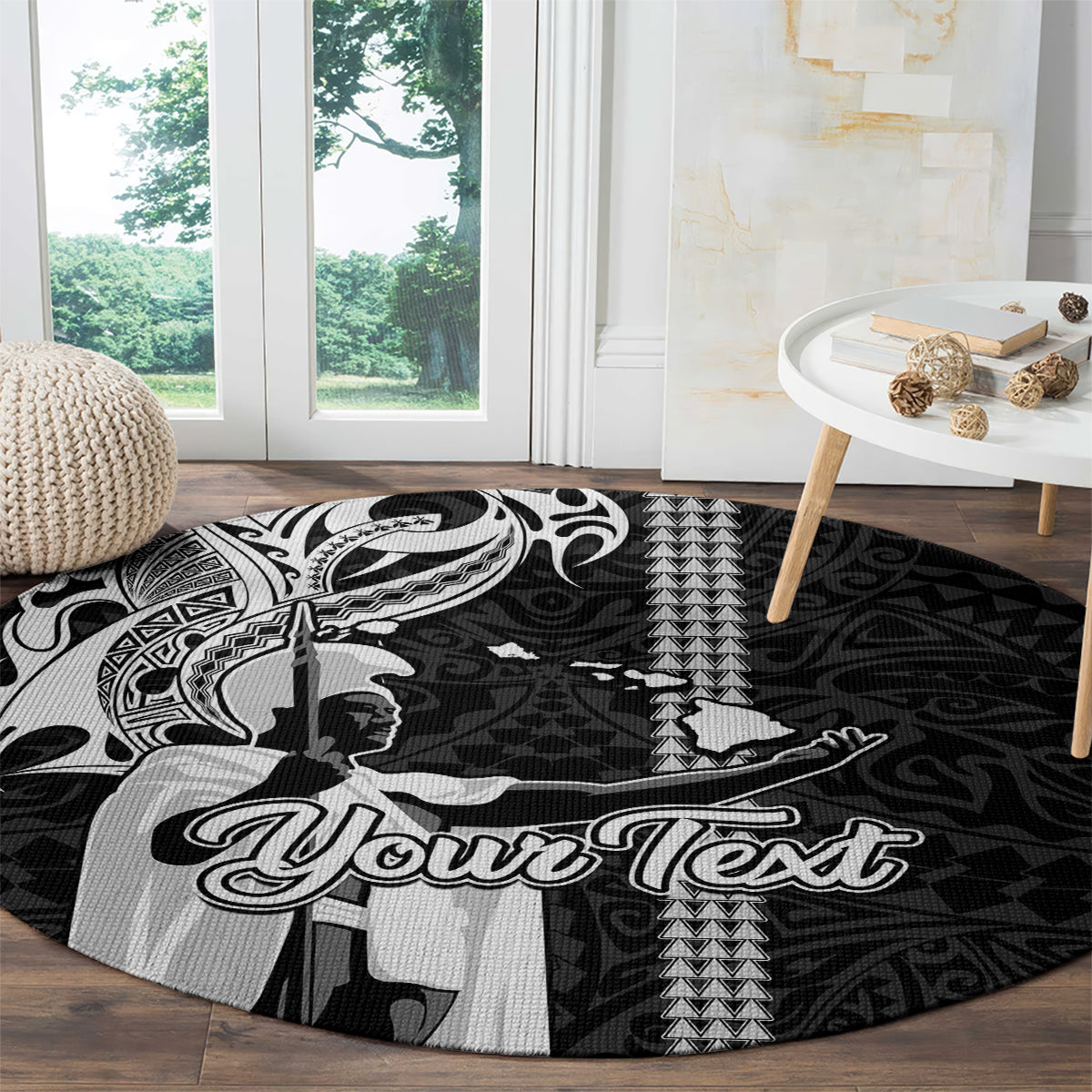 Custom Hawaii Oahu Island Round Carpet Hawaiian King and Kakau Symbols Abstract Shoulder Tattoo LT03 - Polynesian Pride
