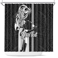 Custom Hawaii Oahu Island Shower Curtain Hawaiian King and Kakau Symbols Abstract Shoulder Tattoo LT03 Black - Polynesian Pride
