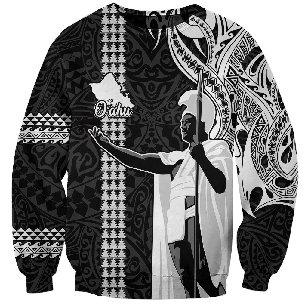 Custom Hawaii Oahu Island Sweatshirt Hawaiian King and Kakau Symbols Abstract Shoulder Tattoo LT03 Unisex Black - Polynesian Pride