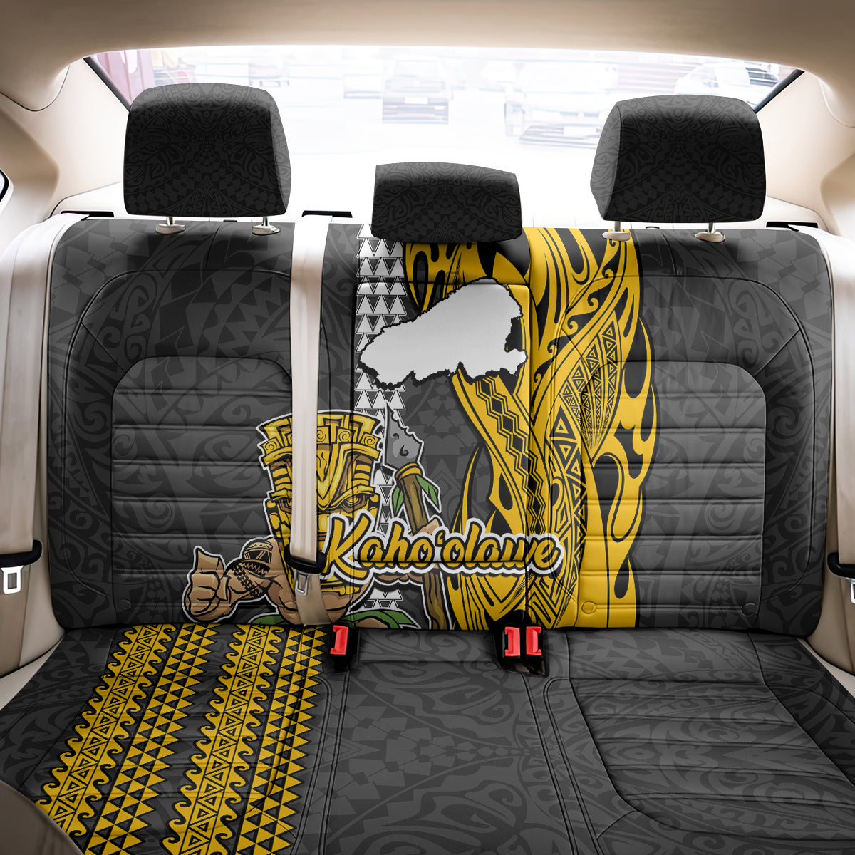 Hawaii Kahoolawe Island Back Car Seat Cover Hawaiian Warrior and Kakau Symbols Abstract Tattoo
