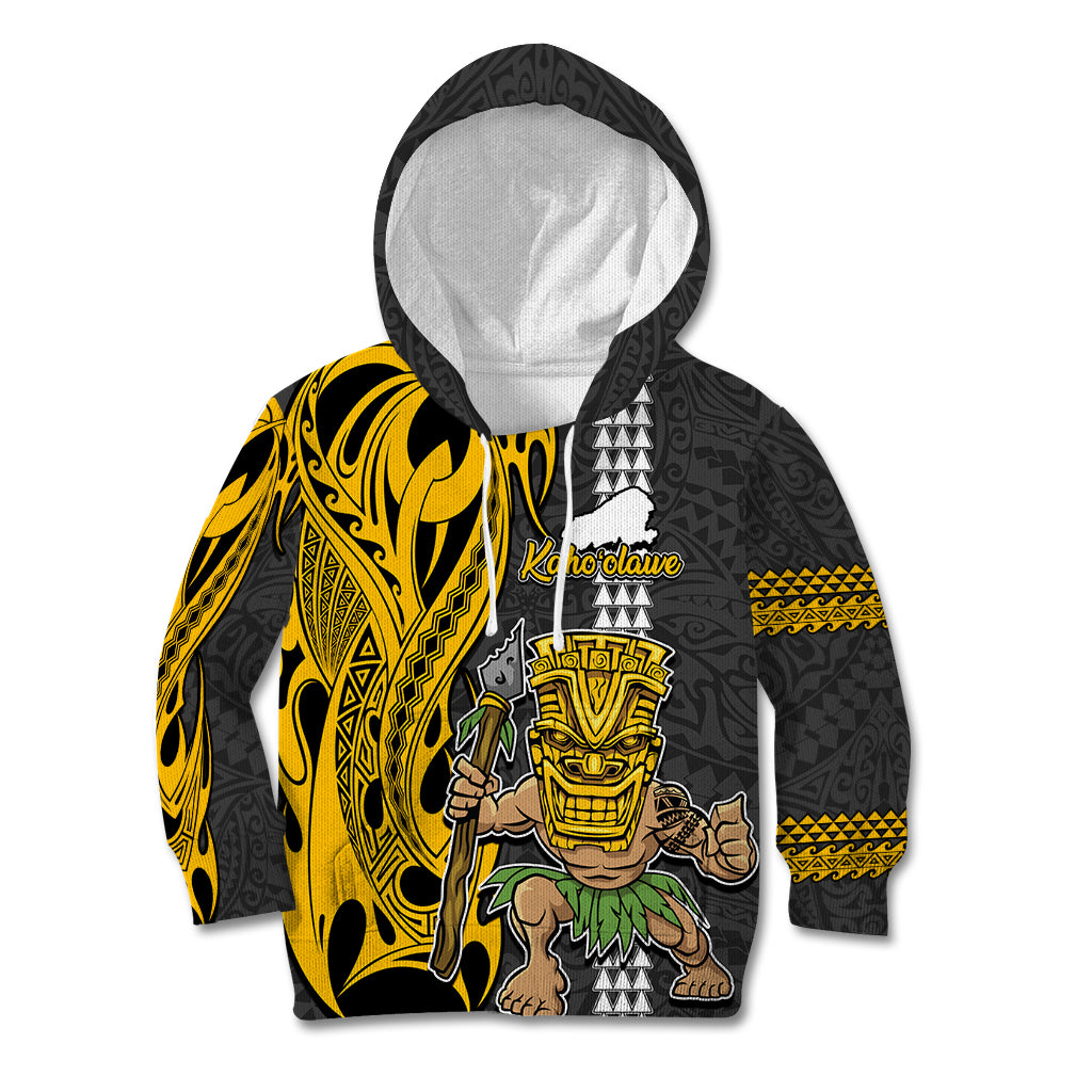 Hawaii Kahoolawe Island Kid Hoodie Hawaiian Warrior and Kakau Symbols Abstract Tattoo LT03 Yellow - Polynesian Pride