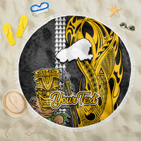 Custom Hawaii Kahoolawe Island Beach Blanket Hawaiian Warrior and Kakau Symbols Abstract Tattoo LT03 One Size 150cm Yellow - Wonder Print Shop