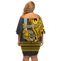 Custom Hawaii Kahoolawe Island Family Matching Off Shoulder Short Dress and Hawaiian Shirt Hawaiian Warrior and Kakau Symbols Abstract Tattoo LT03 - Polynesian Pride
